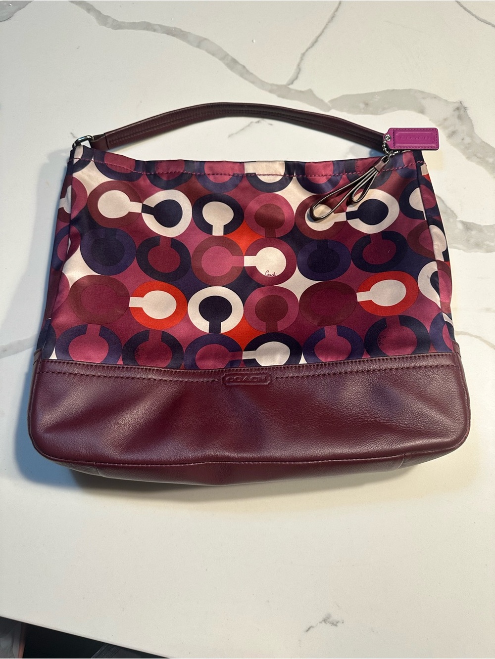 Coach Multicolor Geometric Signature Shoulder Bag - Plum, Pink, Red